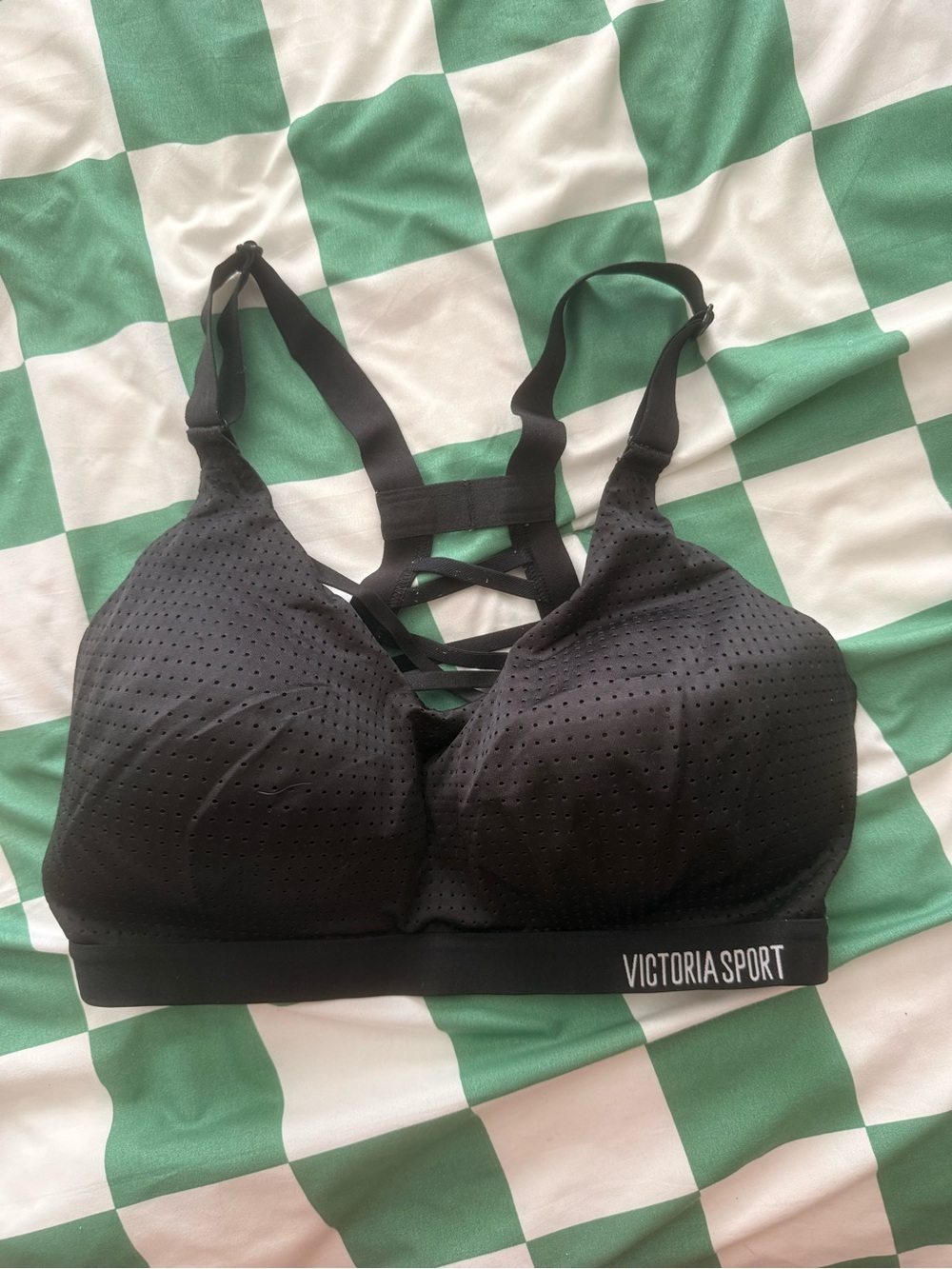 Victoria Sport Women's Black Perforated Strappy Support Sports Bra